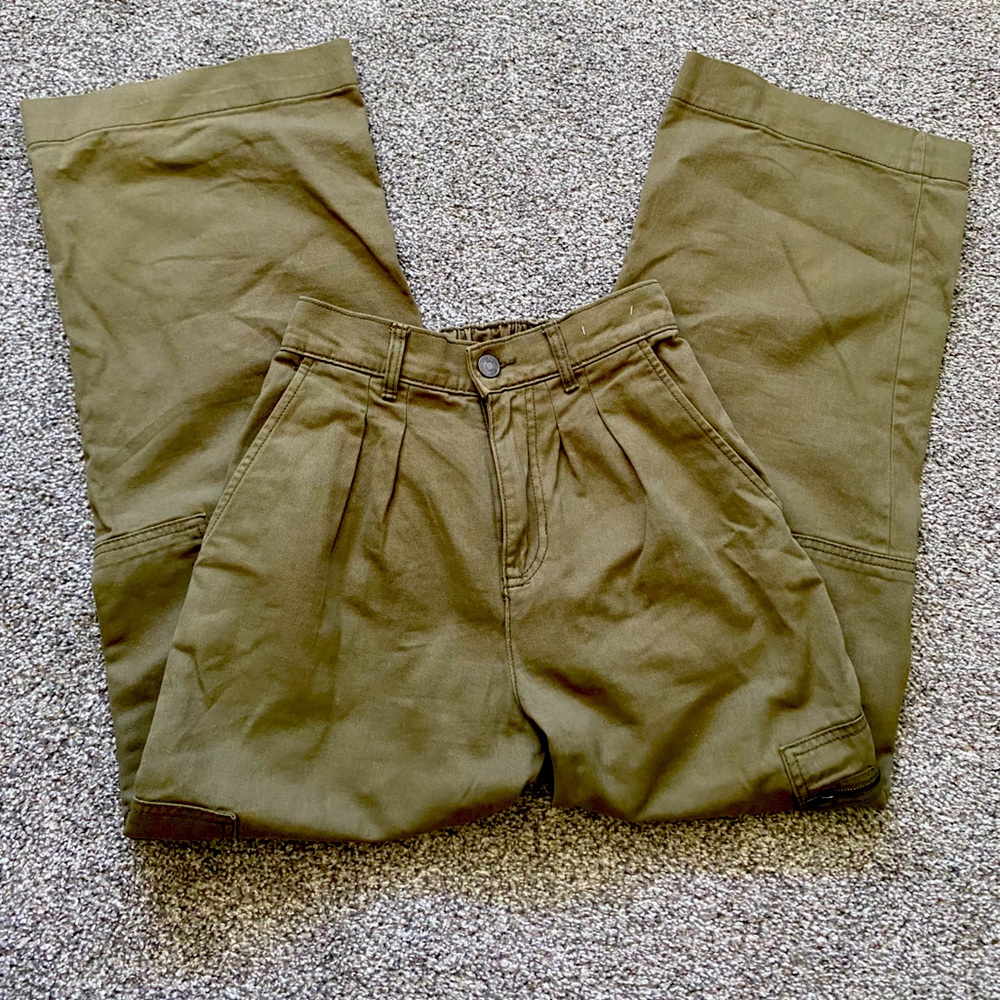Zudio Y2K 100% Cotton Olive Khaki Green High Waisted Cargo Pants (Size 26, XS)